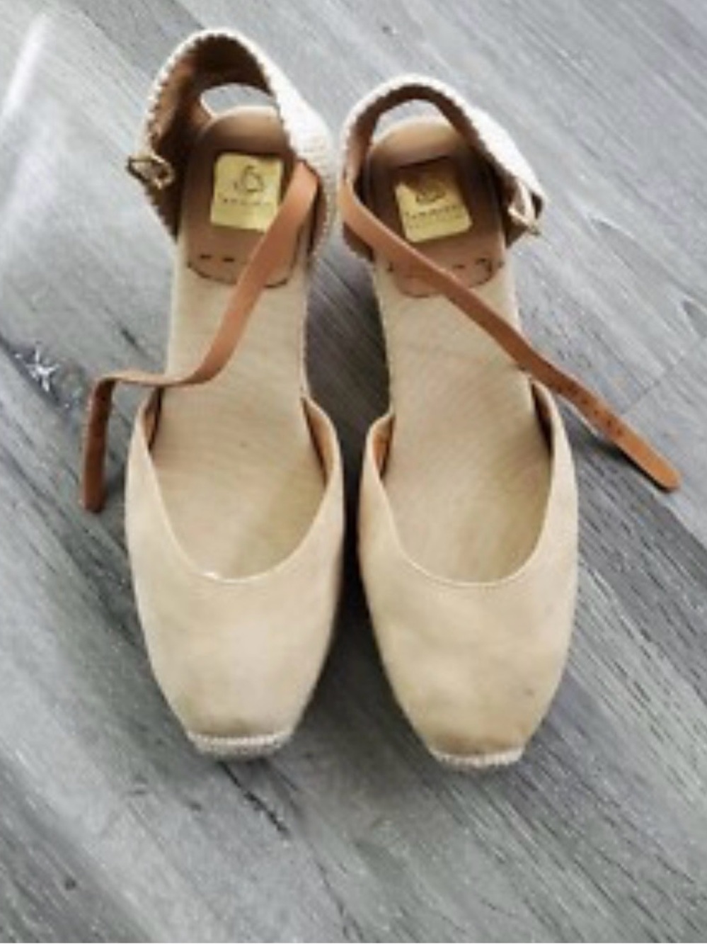 kanna Beige Espadrille Wedges with Brown Ankle Straps
